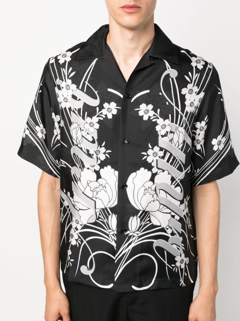 Black Floral Silk Bowling Shirt