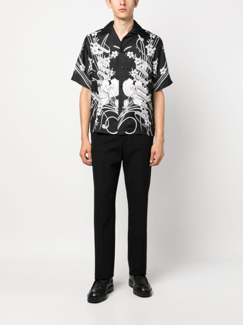 Black Floral Silk Bowling Shirt
