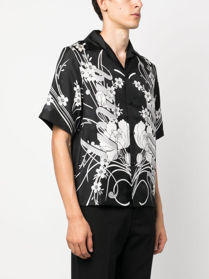 Black Floral Silk Bowling Shirt