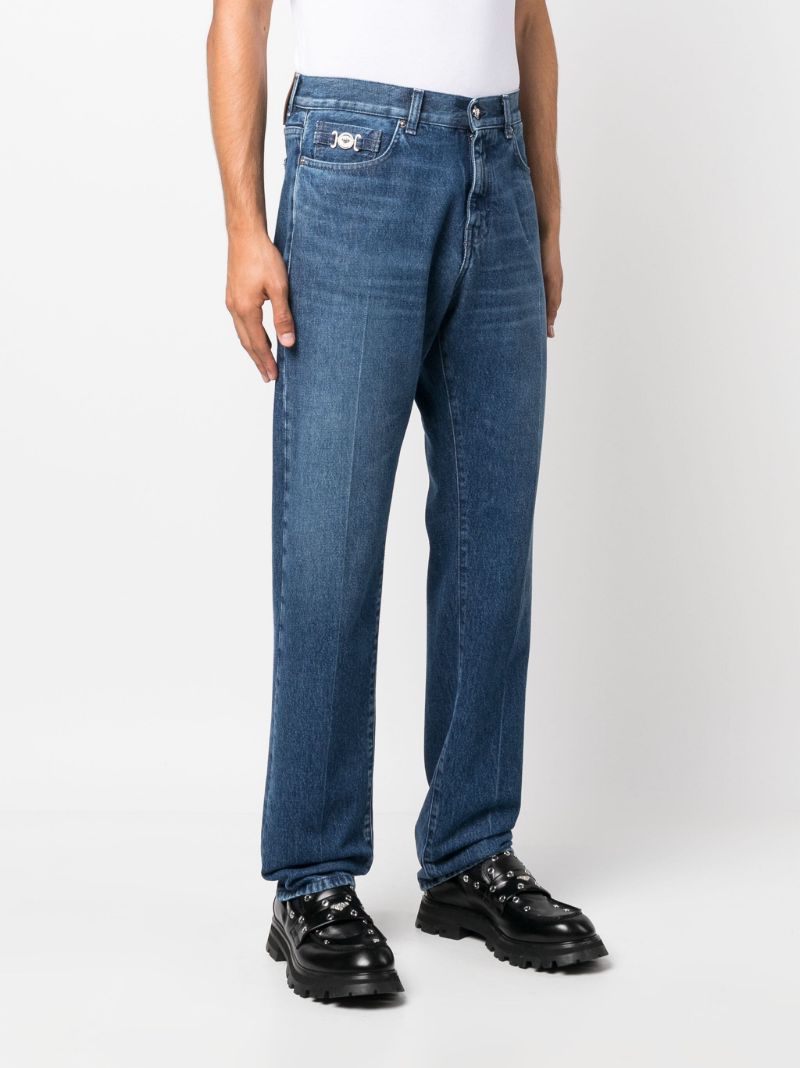 Blue Medusa-plaque Straight-leg Jeans