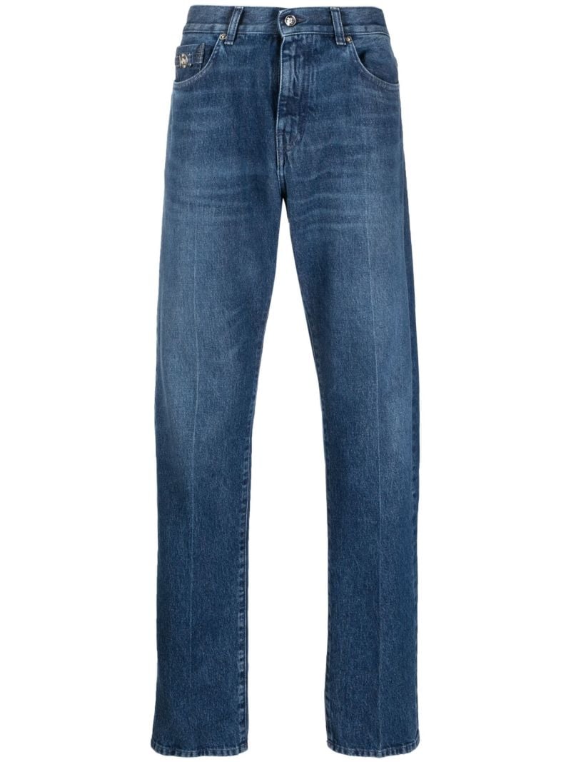 Blue Medusa-plaque Straight-leg Jeans