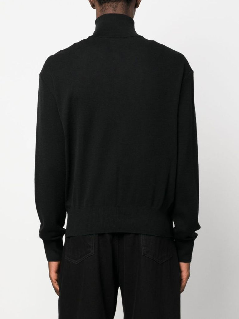 Black Funnel-neck Wool Cardigan