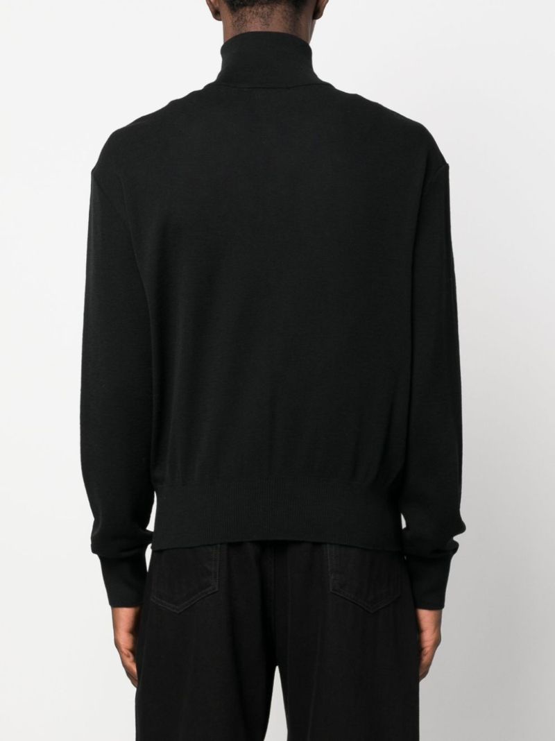 Black Funnel-neck Wool Cardigan