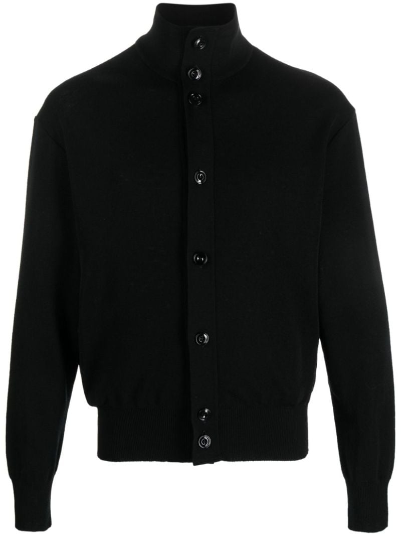 Black Funnel-neck Wool Cardigan