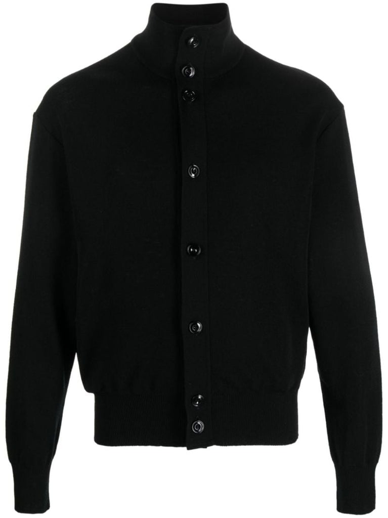 Black Funnel-neck Wool Cardigan