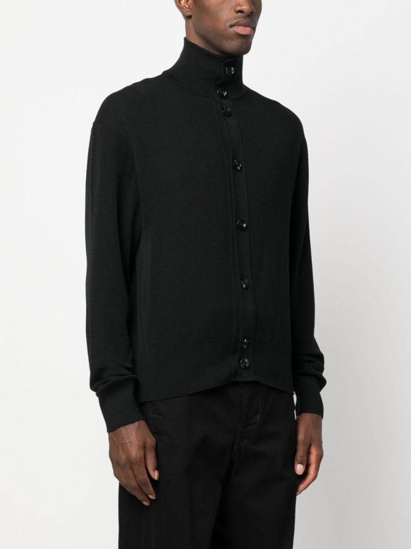 Black Funnel-neck Wool Cardigan