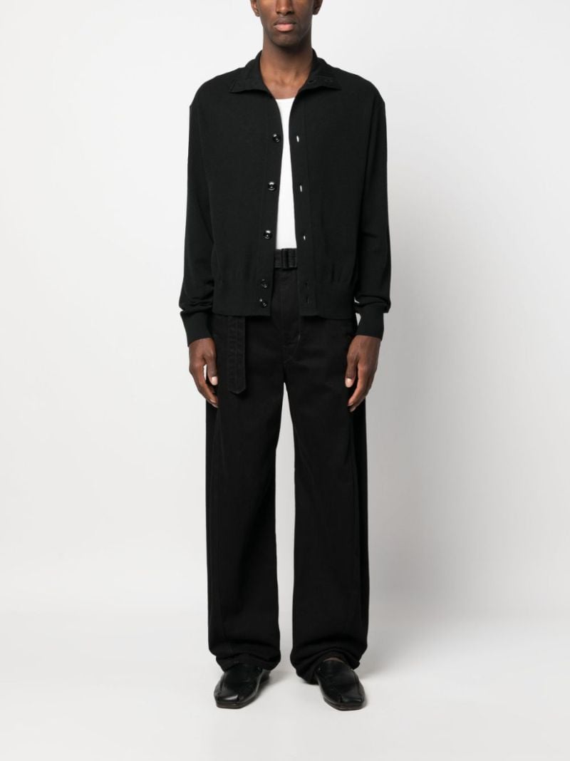 Black Funnel-neck Wool Cardigan