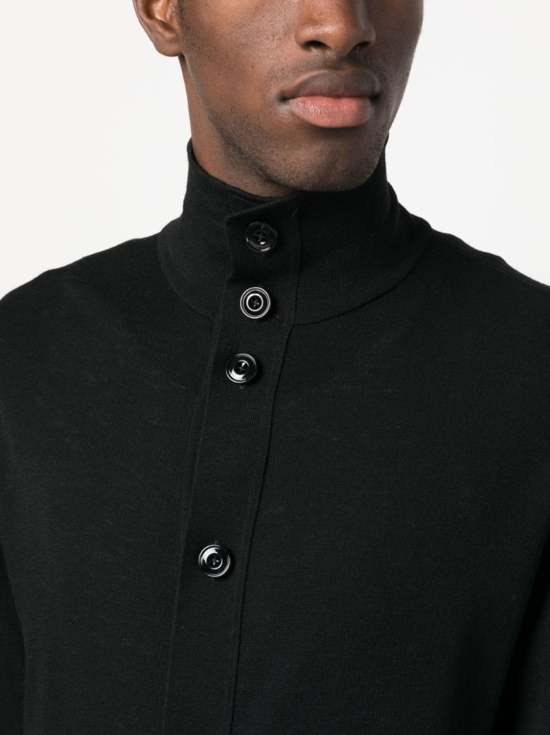 Black Funnel-neck Wool Cardigan