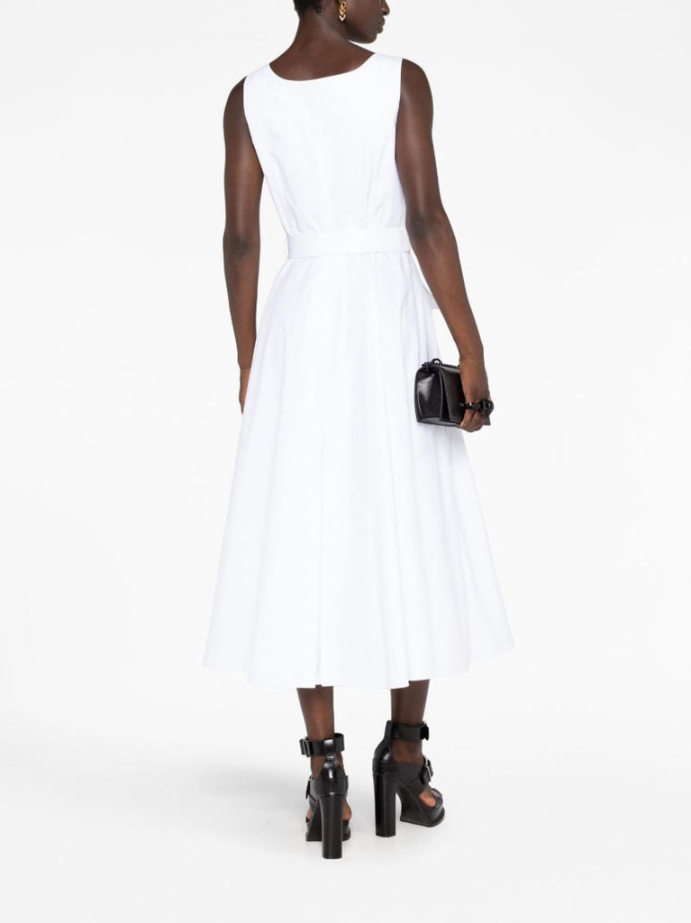 White Belted Poplin Midi Dress
