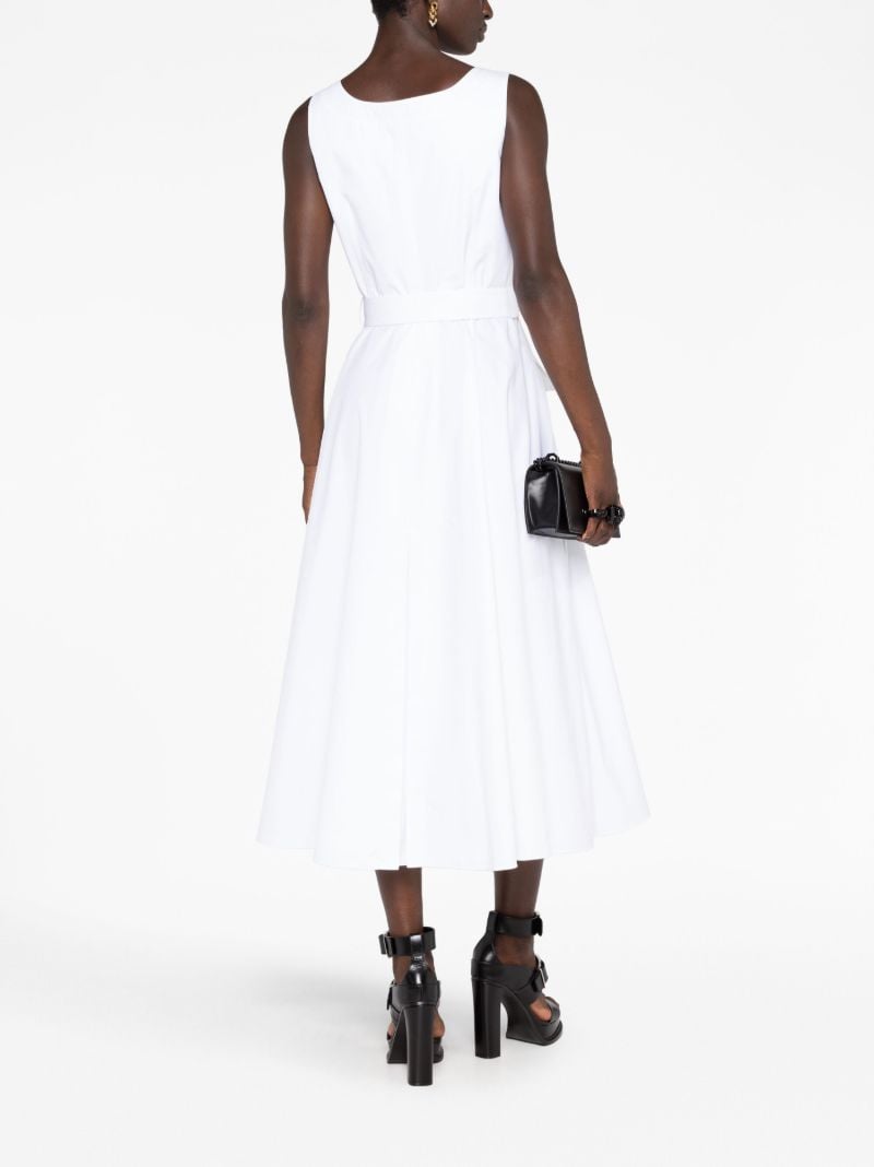 White Belted Poplin Midi Dress