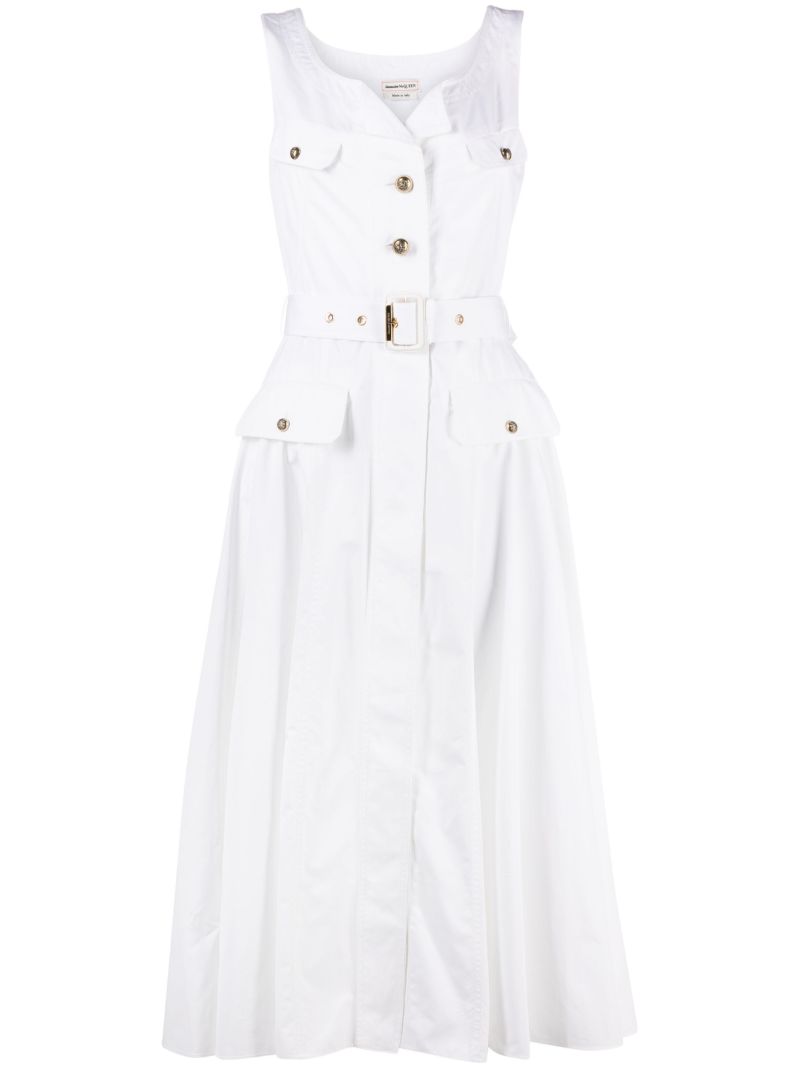 White Belted Poplin Midi Dress