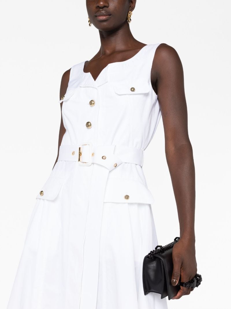 White Belted Poplin Midi Dress