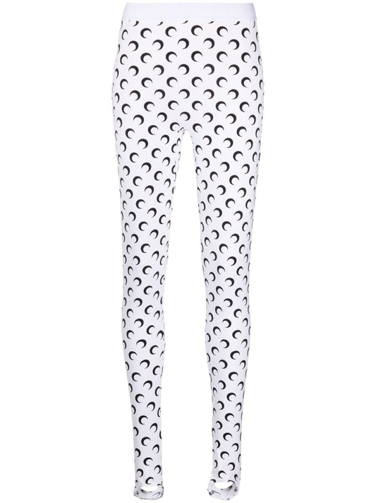 White Fuseaux Moon-print Leggings