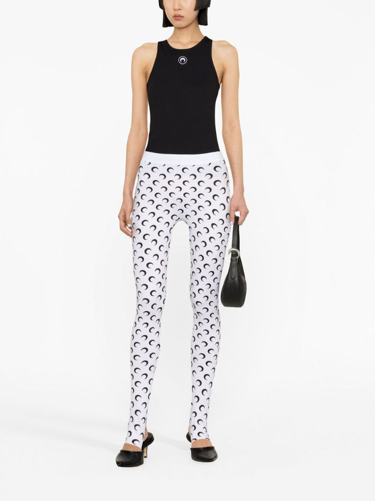 White Fuseaux Moon-print Leggings