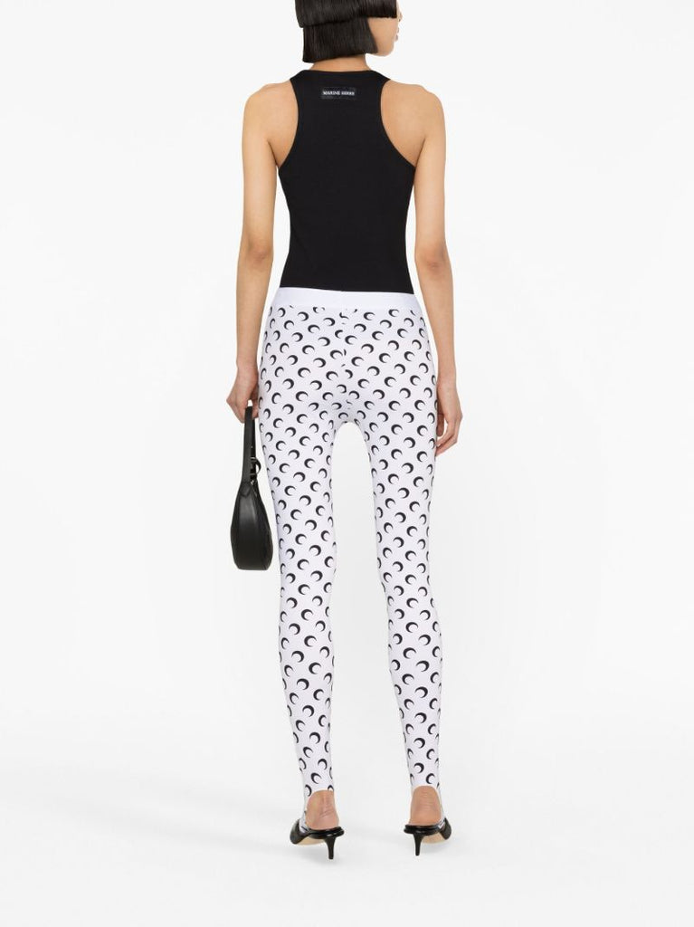 White Fuseaux Moon-print Leggings