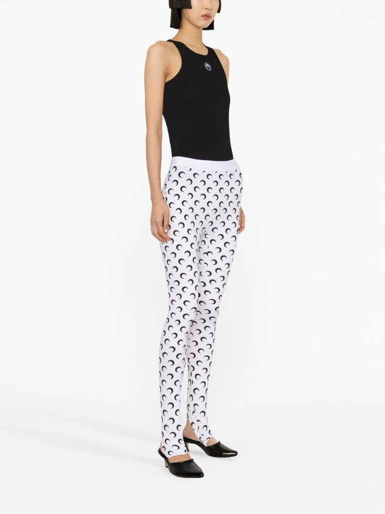 White Fuseaux Moon-print Leggings