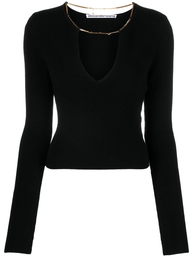 Black Chain-neck Knit Top