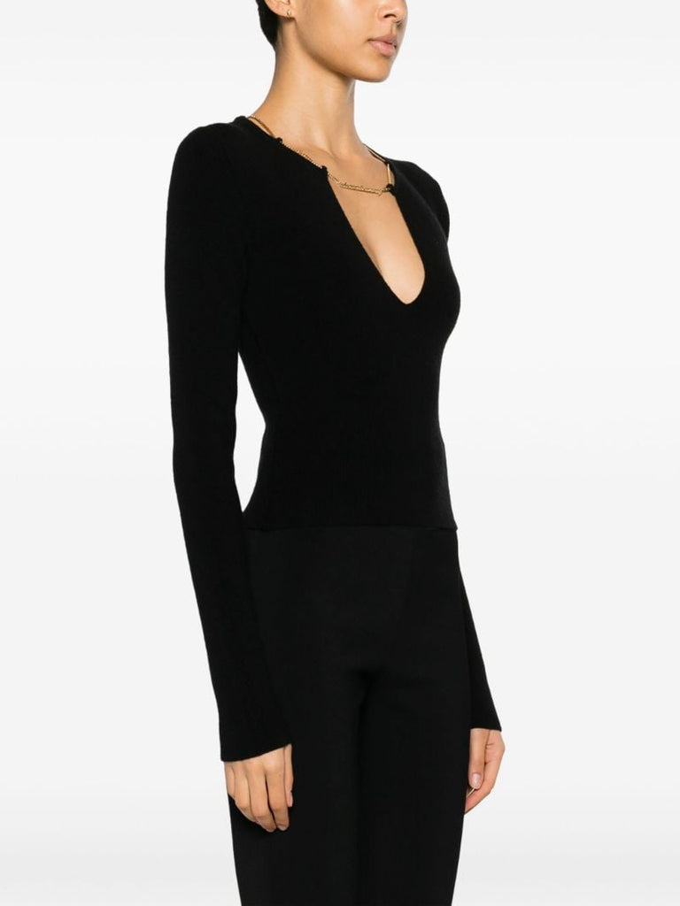 Black Chain-neck Knit Top