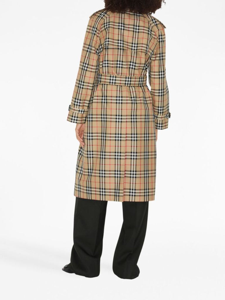 Neutral Vintage Check-print Trench Coat