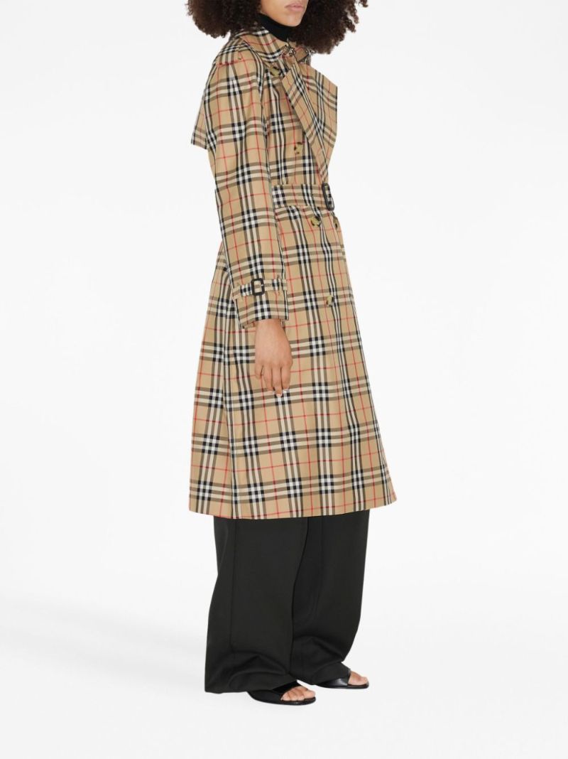 Neutral Vintage Check-print Trench Coat