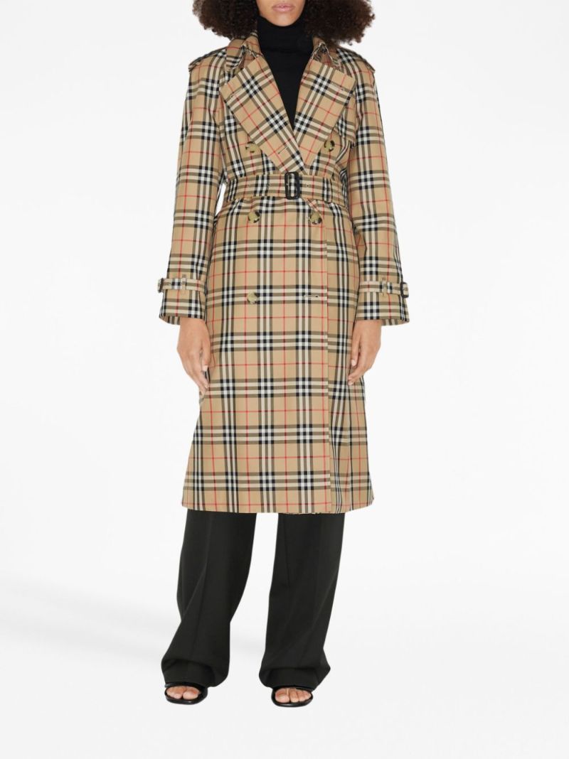 Neutral Vintage Check-print Trench Coat