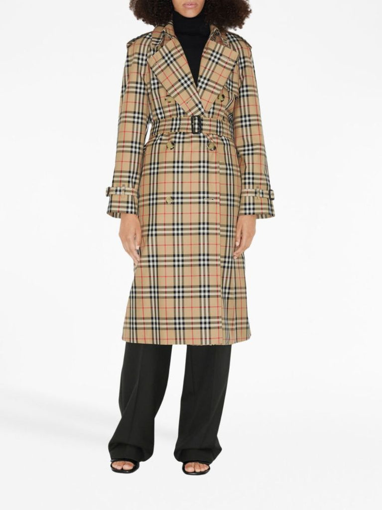 Neutral Vintage Check-print Trench Coat