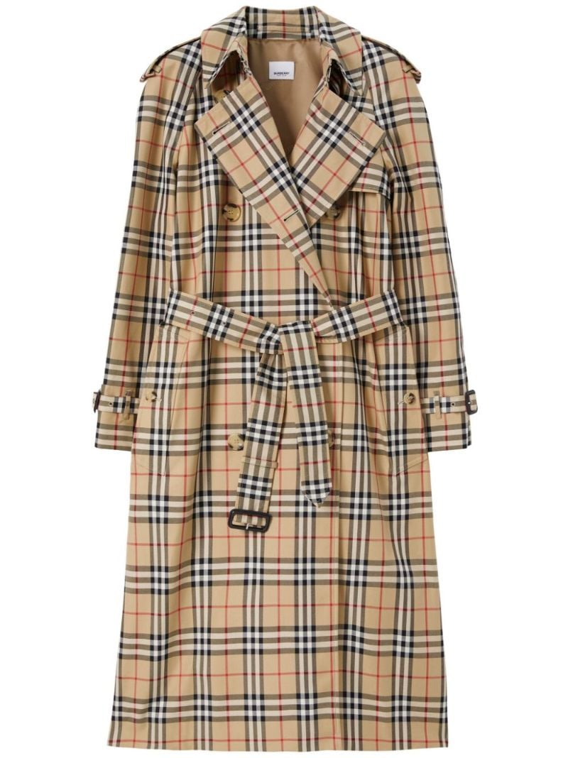 Neutral Vintage Check-print Trench Coat