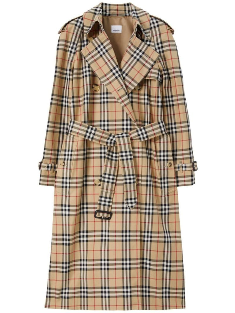 Neutral Vintage Check-print Trench Coat