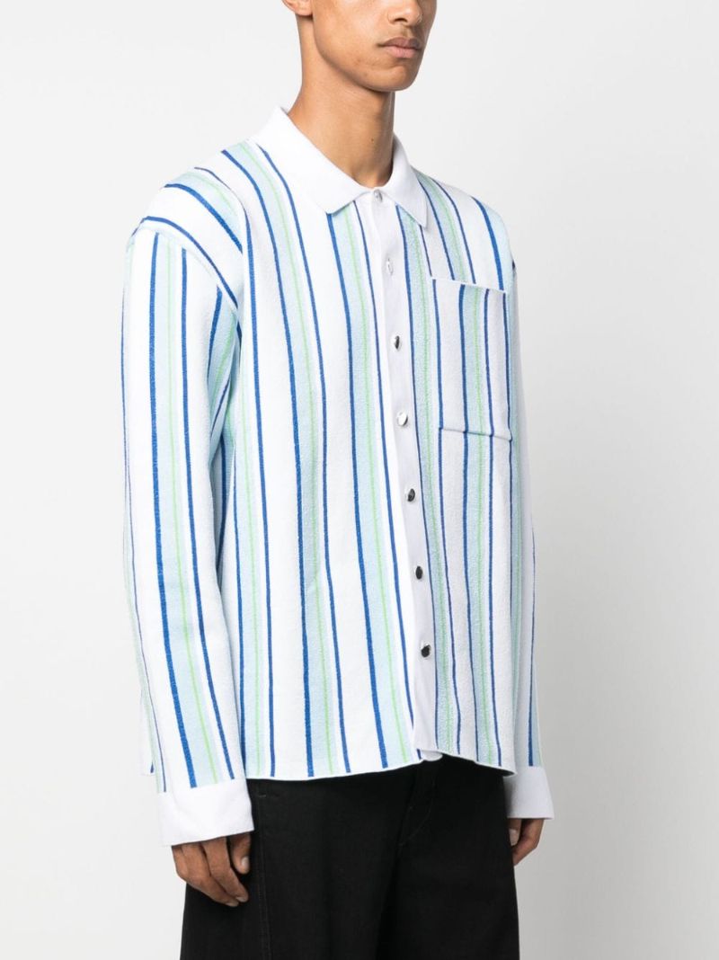 White Stripe-jacquard Knitted Polo Shirt