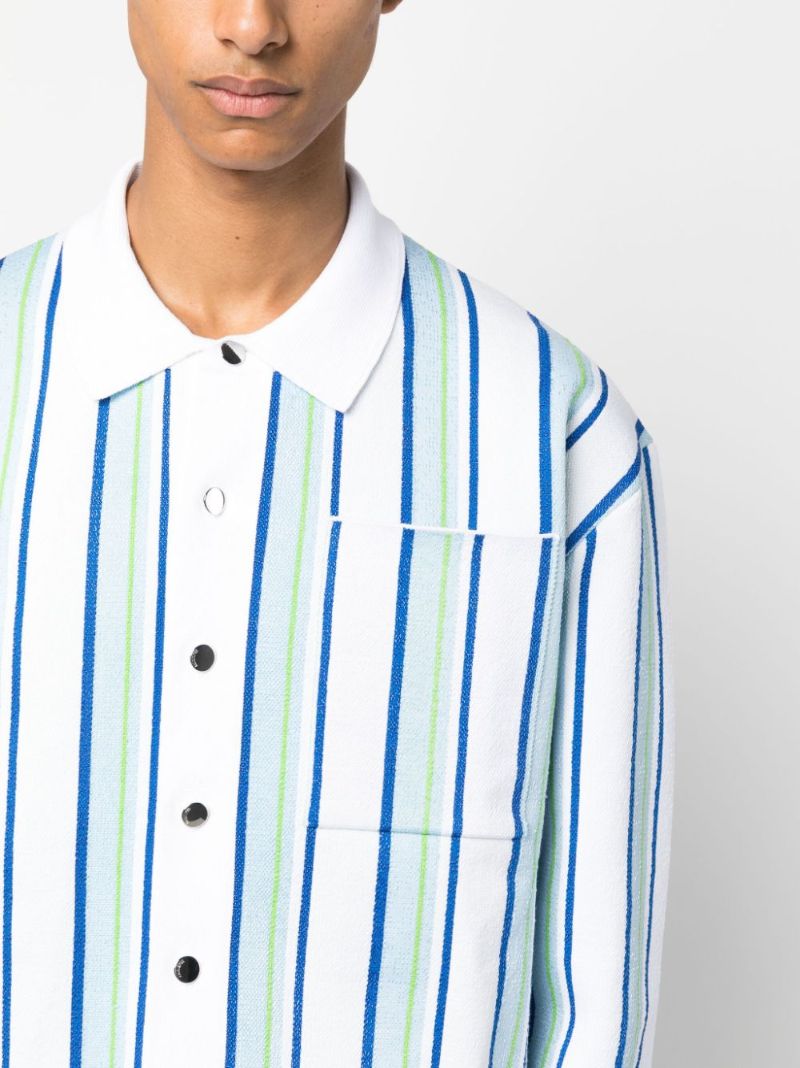 White Stripe-jacquard Knitted Polo Shirt