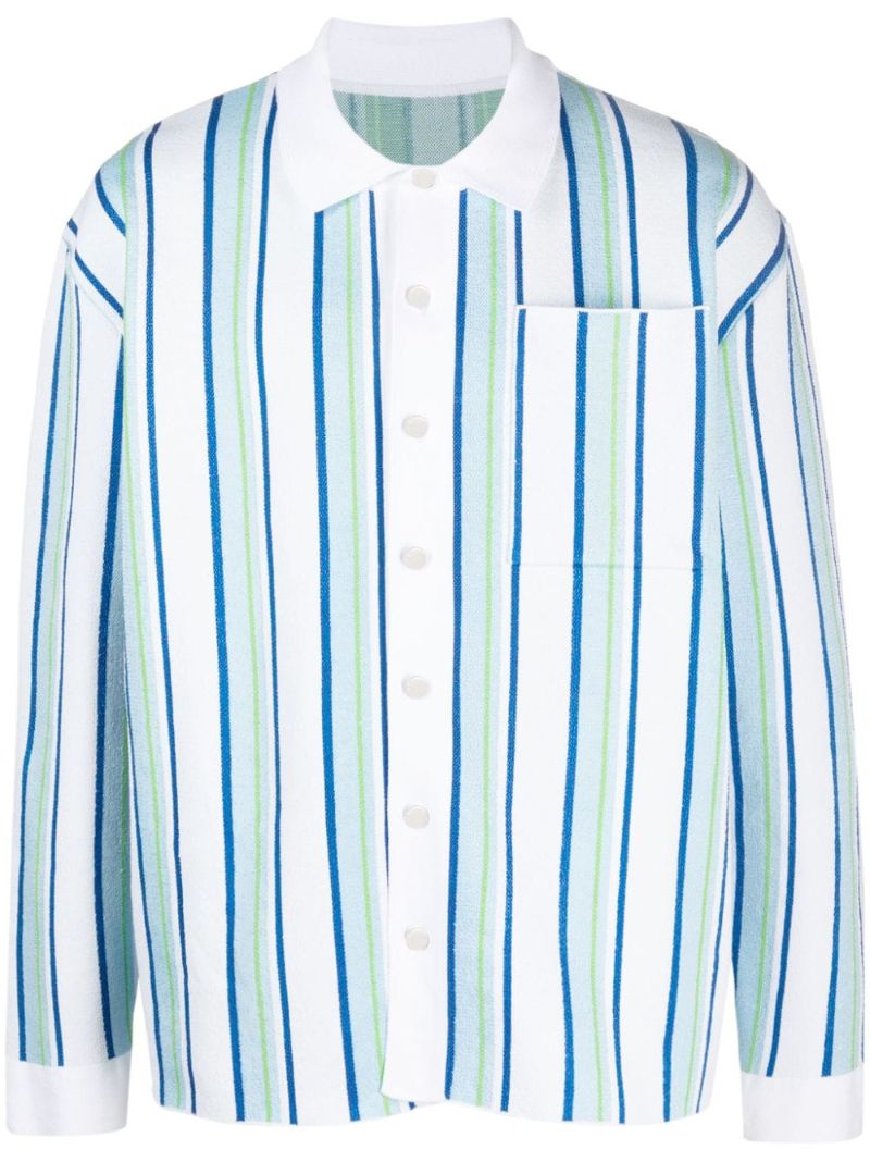 White Stripe-jacquard Knitted Polo Shirt