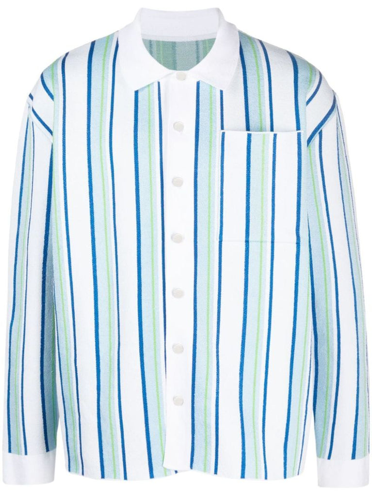 White Stripe-jacquard Knitted Polo Shirt