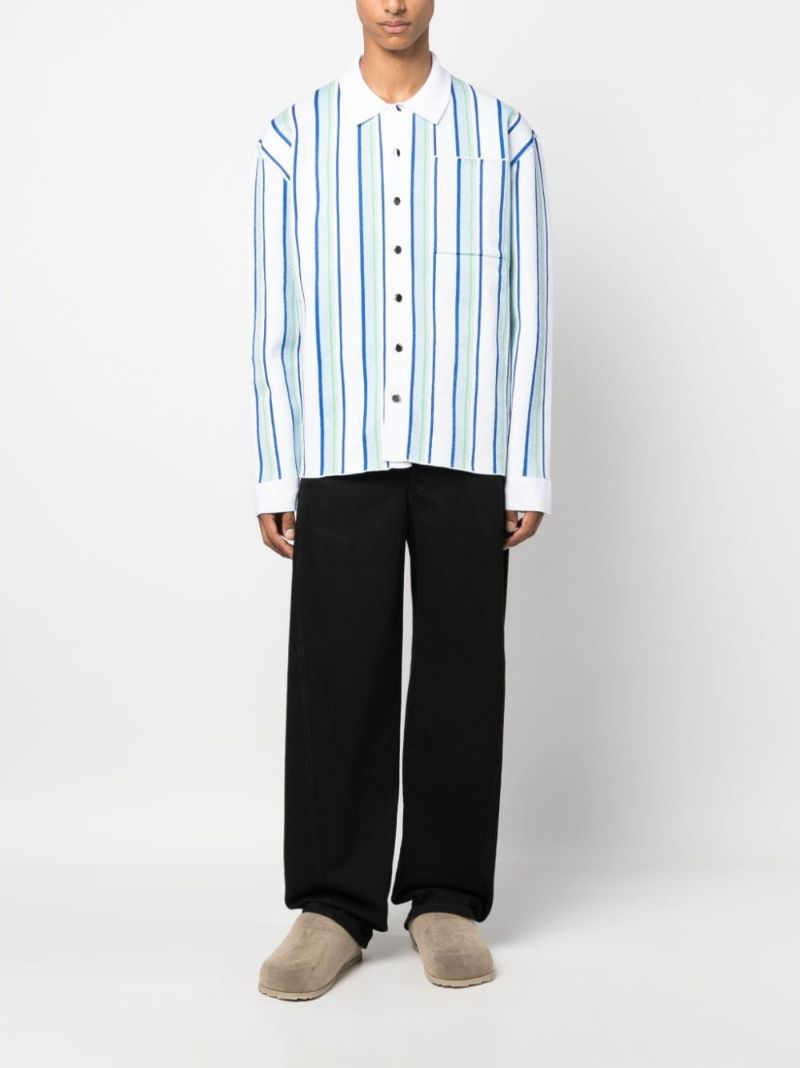 White Stripe-jacquard Knitted Polo Shirt