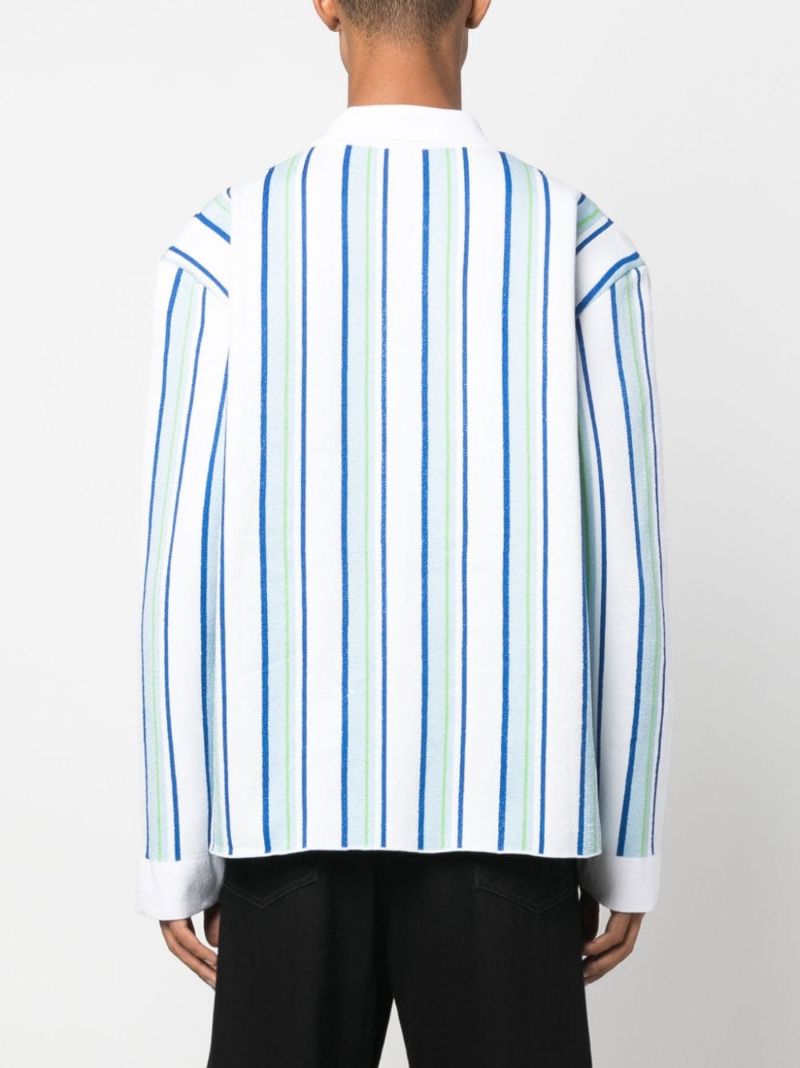 White Stripe-jacquard Knitted Polo Shirt