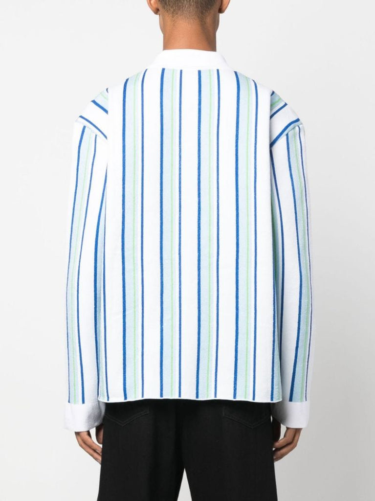 White Stripe-jacquard Knitted Polo Shirt