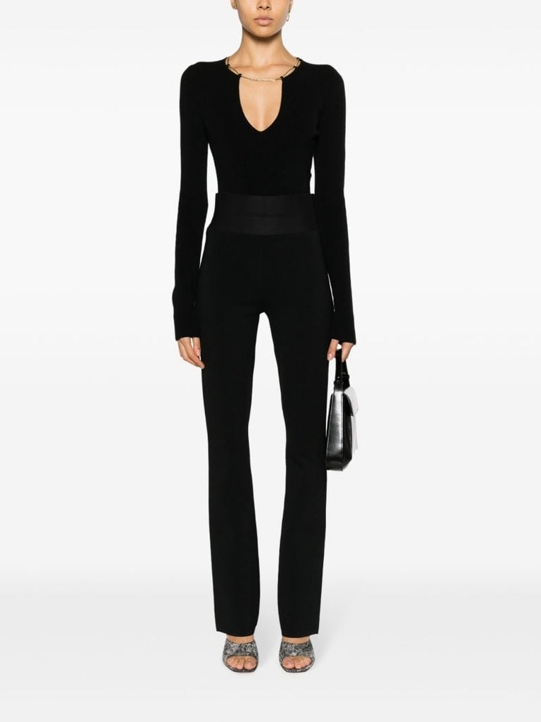 Black Logo-waistband Flared Trousers