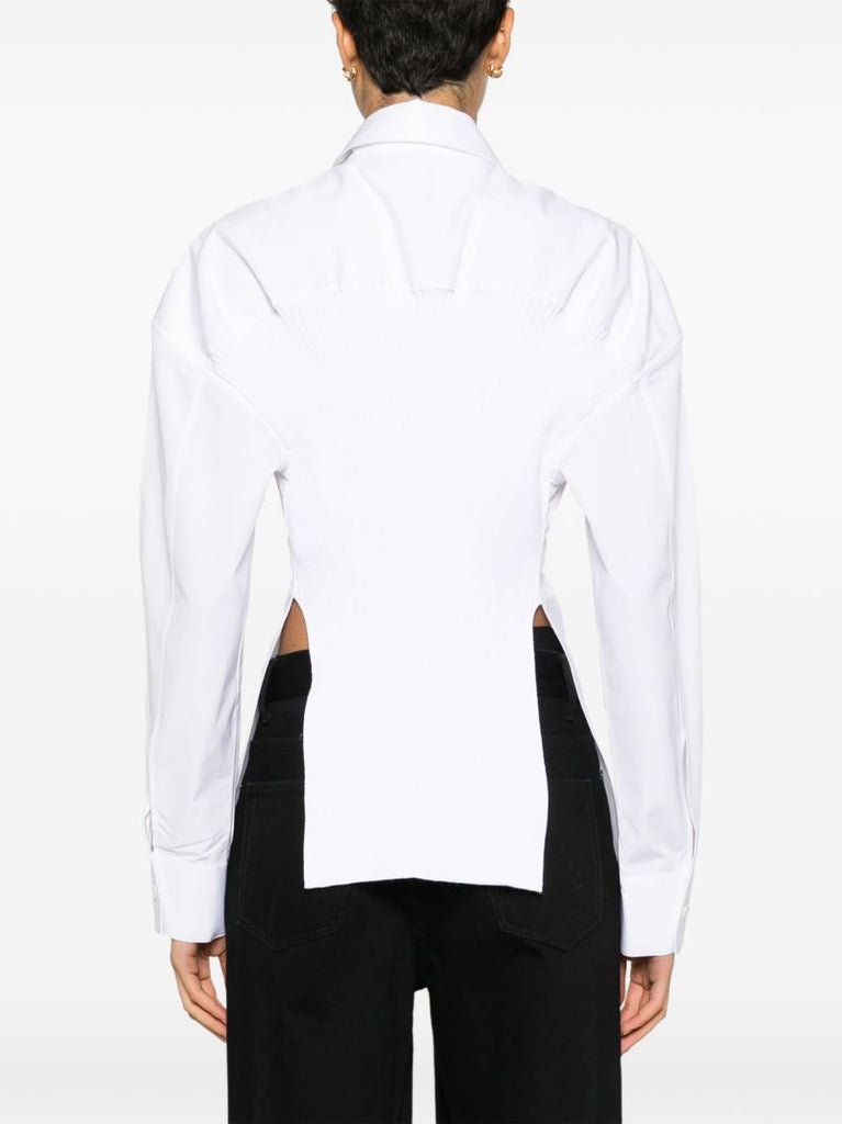 White Panelled Cotton Poplin Shirt