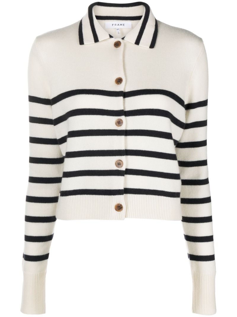 White Striped Cashmere Cardigan