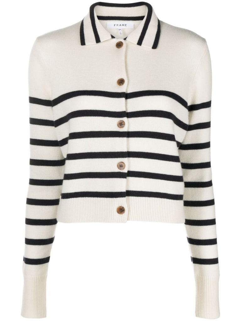 White Striped Cashmere Cardigan
