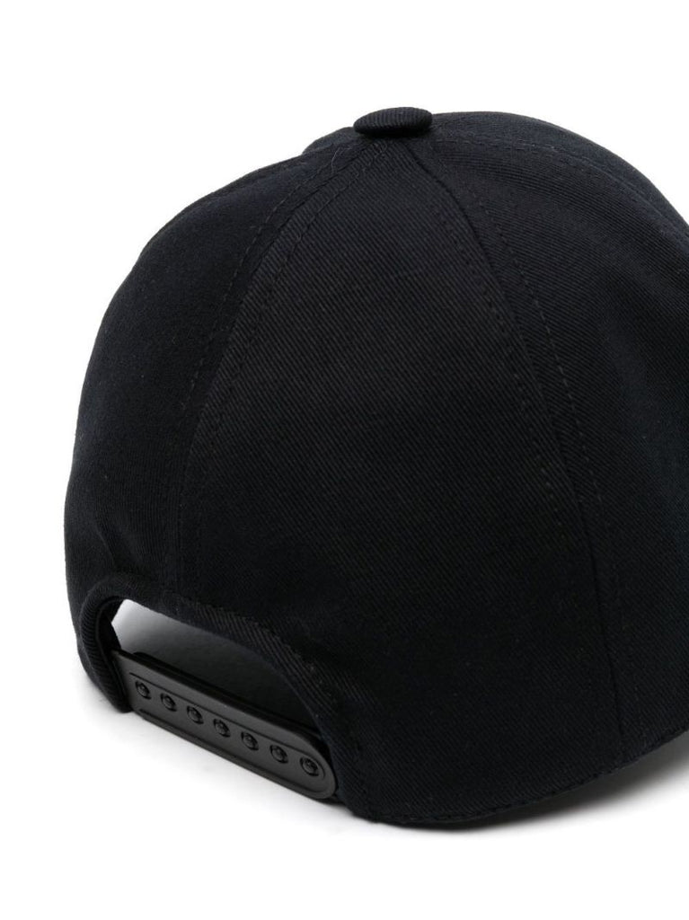 Black Logo Print Cotton Baseball Cap