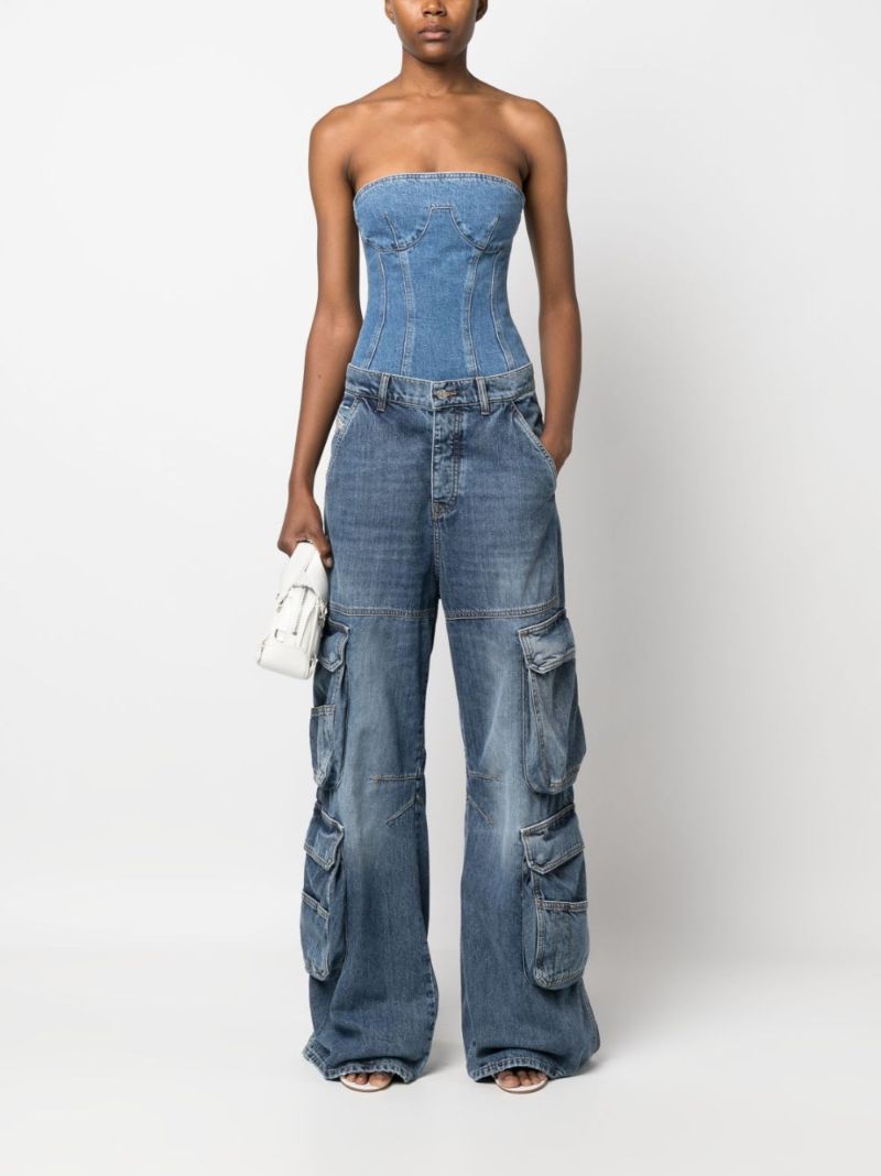 Blue Flared-leg Cargo Jeans