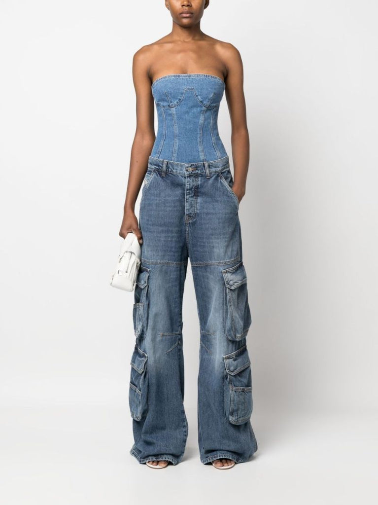 Blue Flared-leg Cargo Jeans