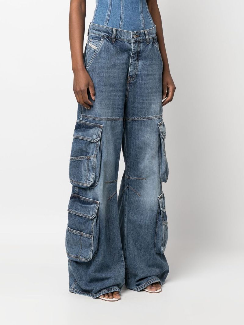 Blue Flared-leg Cargo Jeans