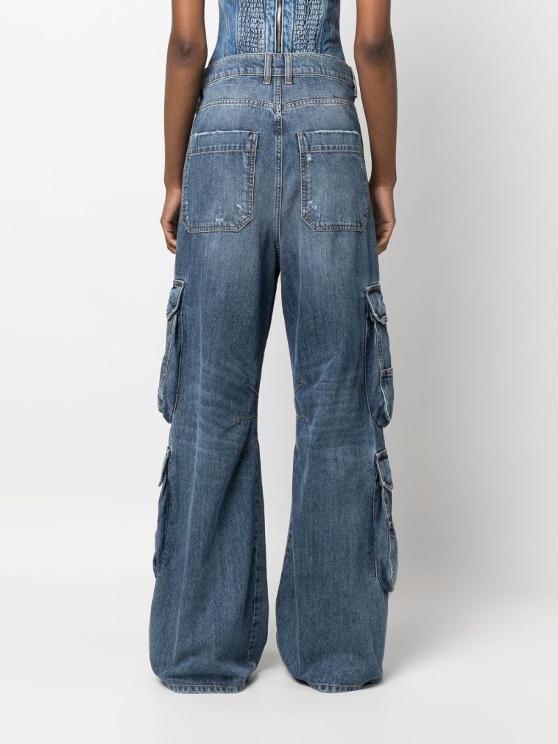Blue Flared-leg Cargo Jeans