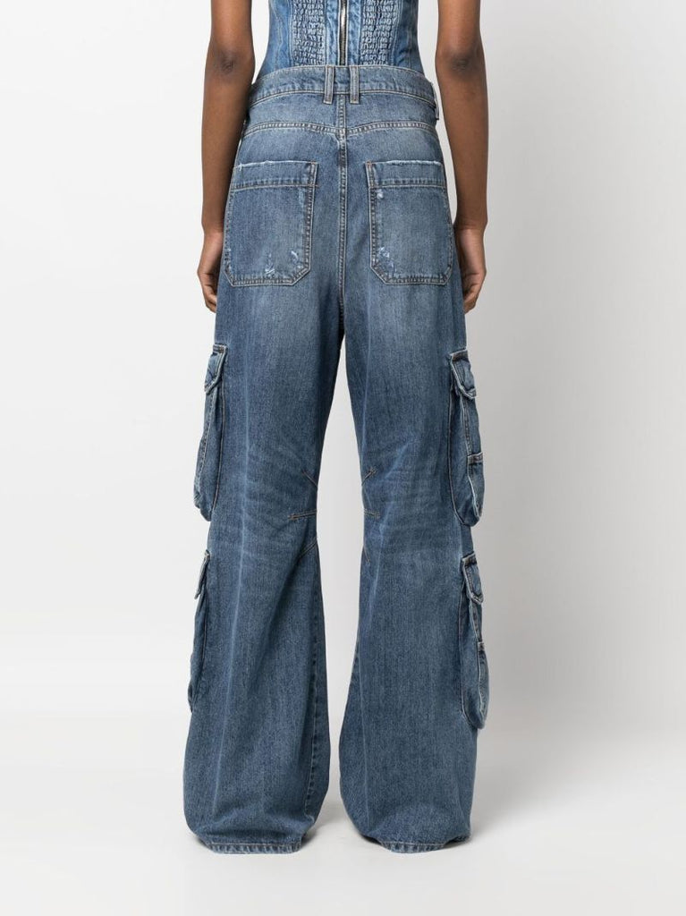 Blue Flared-leg Cargo Jeans