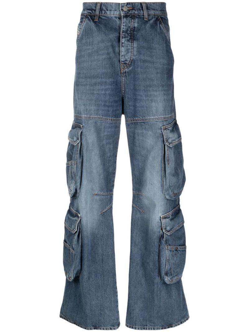 Blue Flared-leg Cargo Jeans
