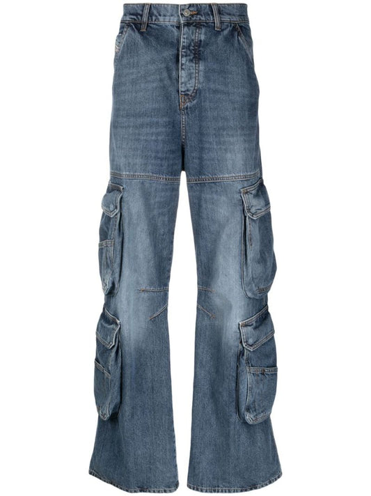 Blue Flared-leg Cargo Jeans