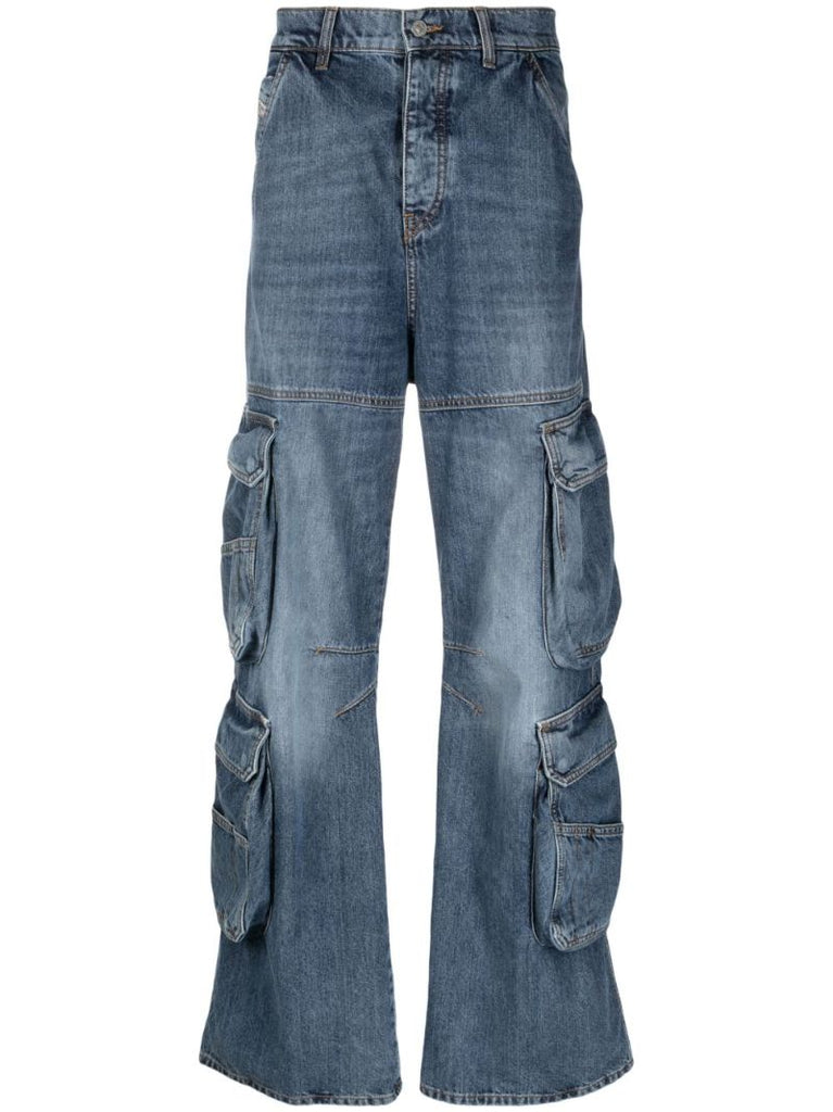 Blue Flared-leg Cargo Jeans