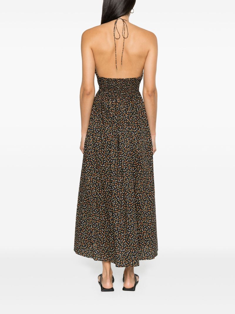 Black Floral-print Halterneck Cotton Dress