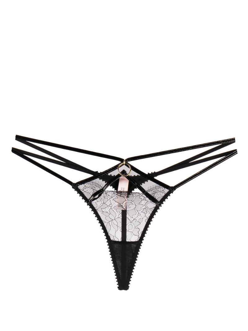 Black Foxie Leavers Lace Thong